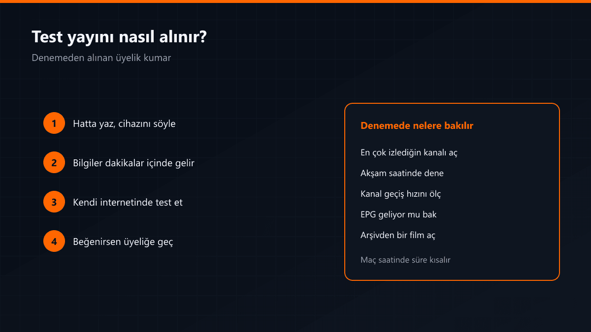 Test yayını alma adımları ve denemede bakılacaklar
